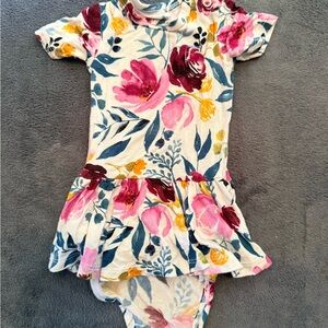 Posh Peanut Floral Ruffle Onesie - Cream, Teal, Pink, Mustard